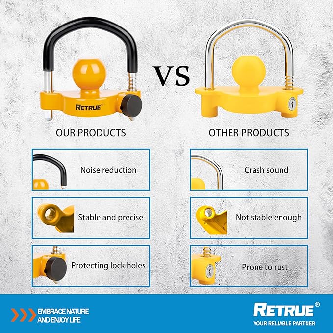 RETRUE Universal Trailer Ball Lock Hitch Coupler Locks Fits 1-7/8 Inch, 2 Inch, 2-5/16 Inch Couplers Adjustable Security with Weatherproof Cover and Cap, Yellow