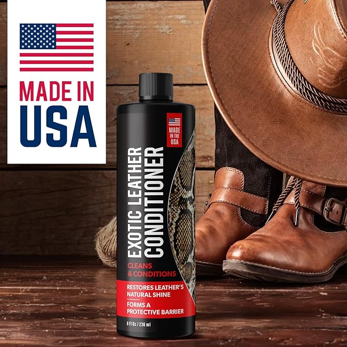 Exotic Leather Conditioner for Boots - Made in USA Leather Cleaner Specially Formulated to Clean & Condition Your Reptile & Exotic Skins - Snakeskin Conditioner - Crocodile Leather Conditioner - 8oz
