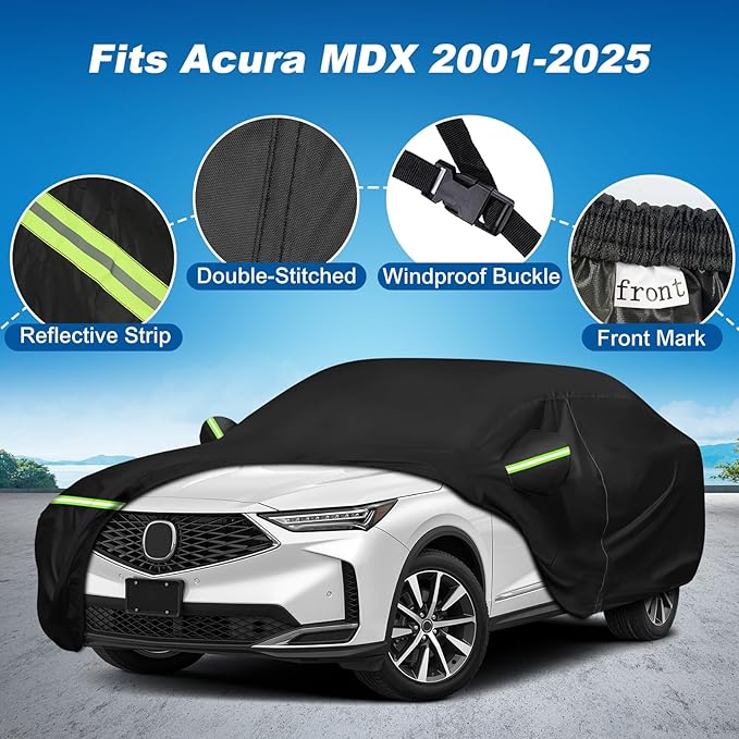 QUNSUNUS SUV Car Cover for Acura MDX 2001-2025, Compatible with Honda Pilot 2009-2022 with Cotton Lining, All Weather Waterproof Cover with Straps and Zipper
