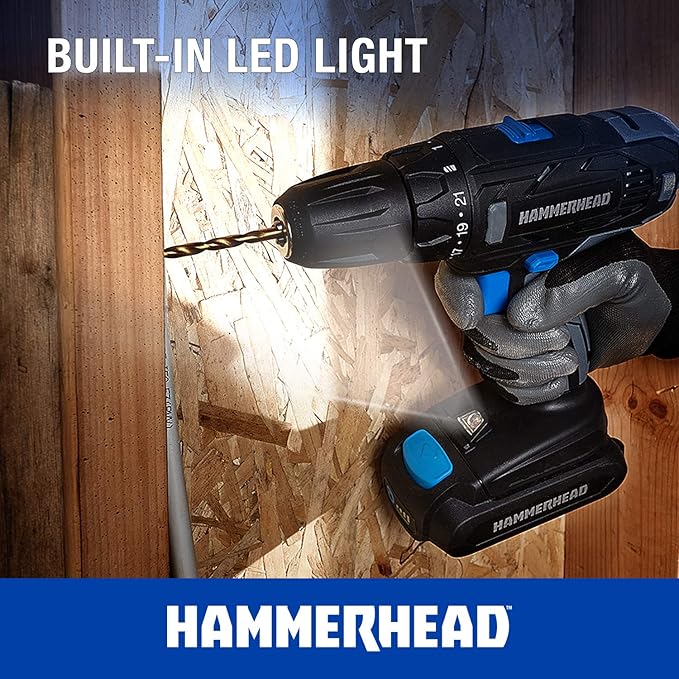 Hammerhead 20V 2-Speed Cordless Drill Driver Kit with 1.5Ah Battery and Charger - HCDD201