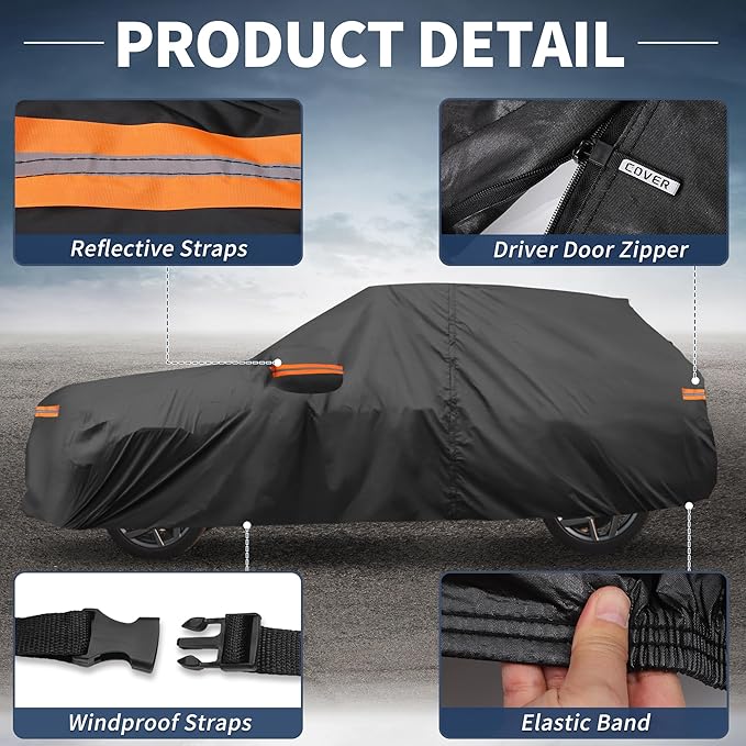 X AUTOHAUX Car Cover Outdoor Waterproof Sun Rain Snow Hail Protection with Left Side Door Zipper 210D-PU for Ford Edge