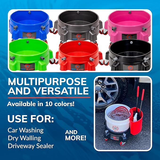 Grit Guard Bucket Dolly with Wheels - Rolling Detailing Wash Bucket with 5 Wheels and 2 Locking Casters Compatible with 2.5, 4, 5 and 6 Gallon Buckets (Green, 3" Grey Casters)