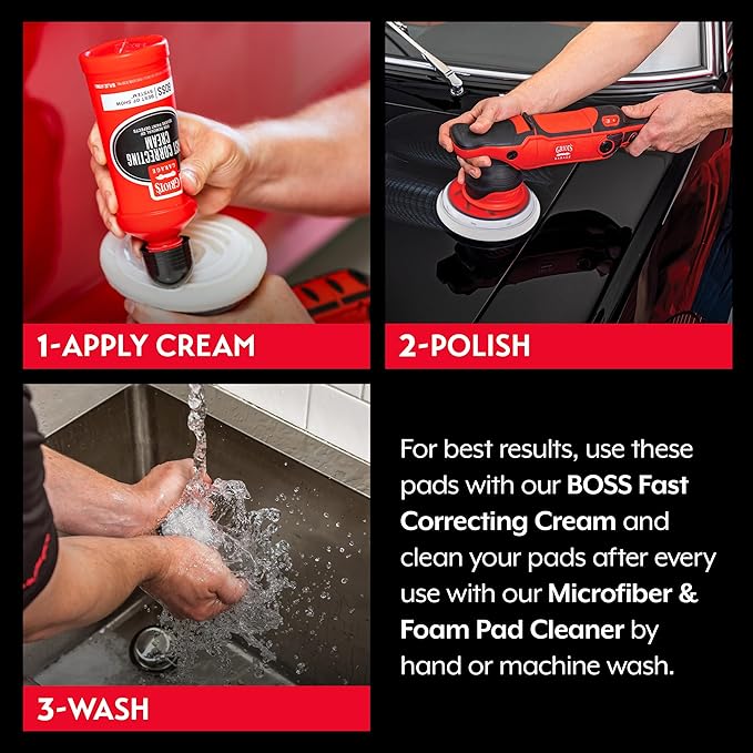 Griot's Garage BOSS 6.5" Fast Correcting Foam Pads for Car Polishing and Detailing, Buffing Pads for Moderate to Severe Scratch Removal, Set of 2