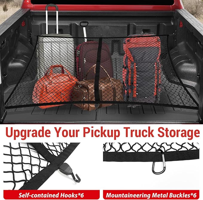Highly Elastic Cargo Net Fit for Pickup Truck Bed Cargo Netting Cover Stretchable Mesh Organizer for Pickup Truck Bed Accessories(Pickup Bed Net)