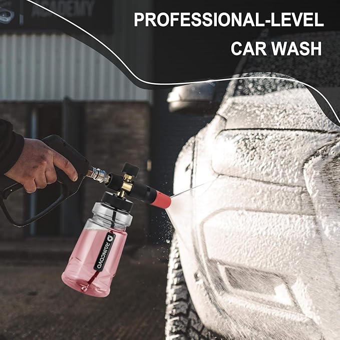 Foam Cannon Wide Mouth for Pressure Washer, Thick Snow Foam Lance for Car Wash, Adjustable Soap Cannon with 1/4 Inch Quick Connector, Additional 1.1mm Orifice Nozzle