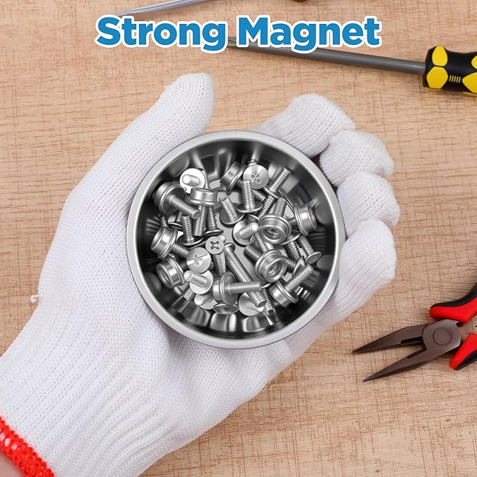10 Pcs Stainless Steel Magnetic Parts Tray Set, 3 Inch Round Magnetic Bowls for Screws, Nuts, Pins, Bolts & Small Parts, Garage Workshop Tool Holder