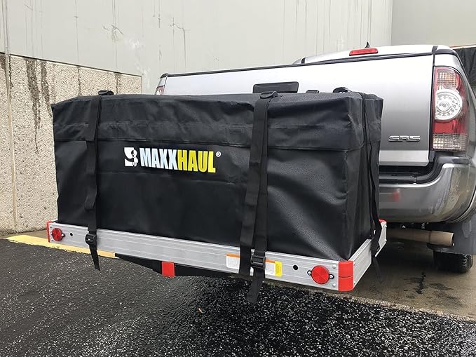 MaxxHaul 50912 Soft Shell Cargo Carrier Bag for Hitch Mount Cargo Rack - Heavy Duty and Water Resistant 47 inch x 20 inch x 20 inch Black with Tie Down Straps