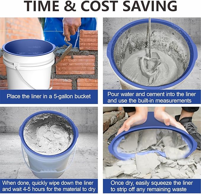 2PCS 5 Gallon Bucket Liner Reusable Rubber Bucket Liners for Concrete Mix and Thinset with Graduated Measurements (1PCS-Blue)