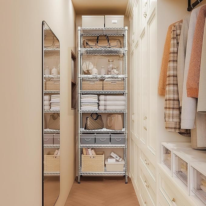 M MZG 8 Tier 2000 lbs Storage Rack Metal Wire Shelving Unit, Storage Standing Shelf Organizer for Laundry Bathroom Kitchen Pantry Closet Garage Utility Room, Chrome 13.8" D x 23.6" W x 79.5" H