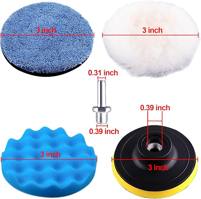 SIQUK 16 Pieces Buffing Pads 3 Inch Car Polishing Pad Kit Foam Polish Pads Wax Buffer Polisher Attachment for Drill