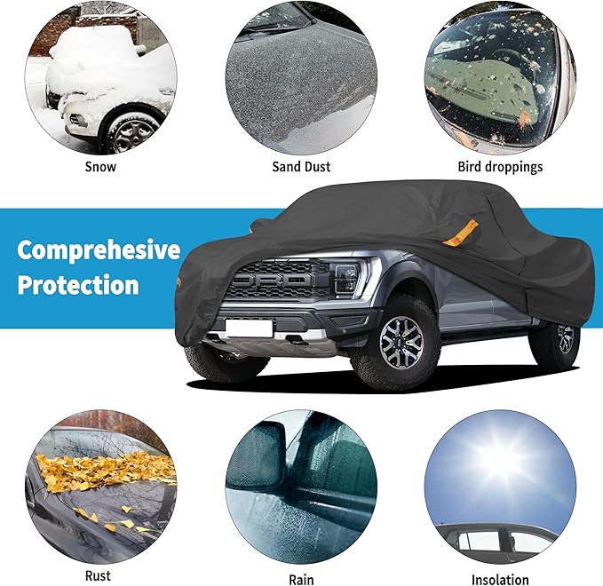 Heavy Duty Truck Cover Waterproof All Weather. Pickup Truck Cover for F-Series F-150, Tundra, Nissan Titan, RAM 1500, Sierra 1500, Silverado 1500. Length: Up to 242 inches