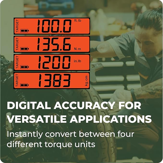Digital Torque Wrench 3/8 Drive (10-100 ft-lb) - Electronic Torque Wrench w/Precision Click-Style Display - Adjustable Mechanic Tool for Automotive, Motorcycle, Bike Maintenance & Small Engines