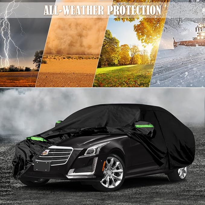 Waterproof Car Cover Replace for Cadillac CTS/CTS-V 2003-2019, 210T All Weather Car Covers with Zipper Door for Snow Rain Dust Hail Protection