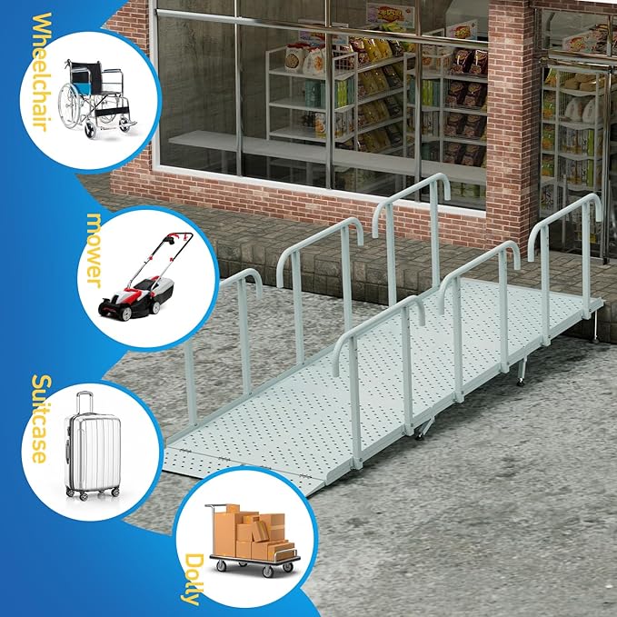 10'L x 36" W Portable Wheelchair Ramp with Handrails, Non-Slip Heavy Duty Handicap Ramp 850lbs Load Capacity, Wheelchair Ramp for Home Steps, Stairs, Doorway