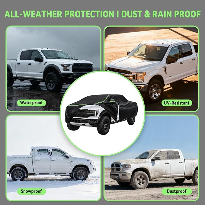 Car Cover for Ram 2500/3500 Pickup Truck 2003-2023 – Durable 210D Oxford Fabric, Waterproof & UV-Resistant, All-Weather Protection with Windproof Straps and Reflective Details