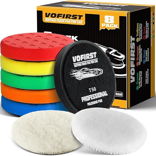 8 Pcs Buffing Pads, Polishing Pad 5.5 Inch 138mm for 5 Inch Backing Plate, High-Density & Reusable Buffing Sponge Pads and Woolen Pads Cutting Polishing Pad Kit for Car Buffer Polisher & Waxing