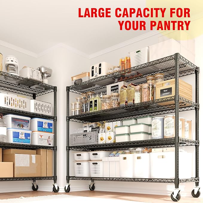 Metal Storage Shelving Units on Wheels, Storage Shelves 4-Tier Wire Rack Shelving for Garage, Heavy Duty 2640LBS Capacity, 72" H X 59 W X18 D Adjustable Shelf for Basement, Pantry, Kitchen