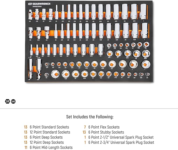 GEARWRENCH 85 Piece 3/8” Drive Master SAE Socket Set in Foam Storage Tray - GWMSSKT38SAE
