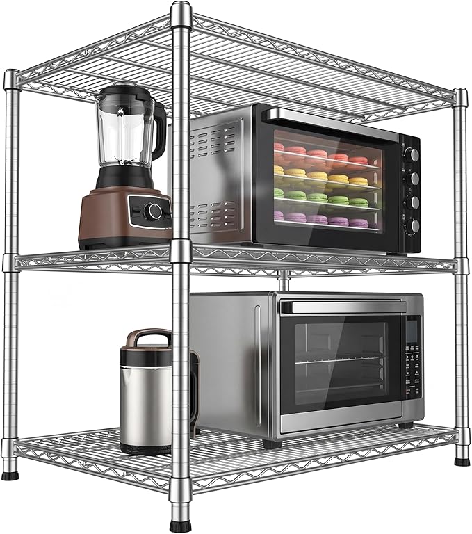 24"Depth Metal Wire Shelving Unit Storage Shelves Adjustable Kitchen shelf Microwave Stand Sturdy Steel Bakers Rack Standing Organizer 1650LBS for Commercial Pantry Garage Factory industrial warehouse