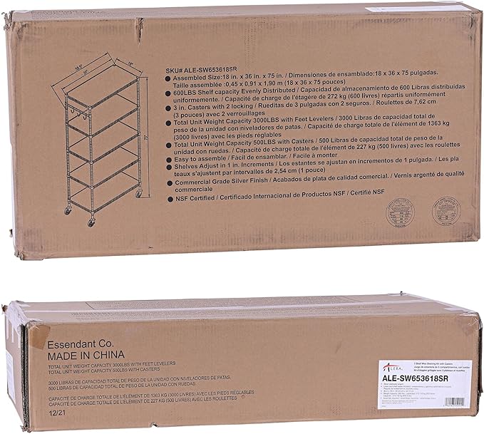 Alera 5-Shelf Wire Shelving Kit with Casters and Shelf Liners, 36w X 18d X 72h, Silver