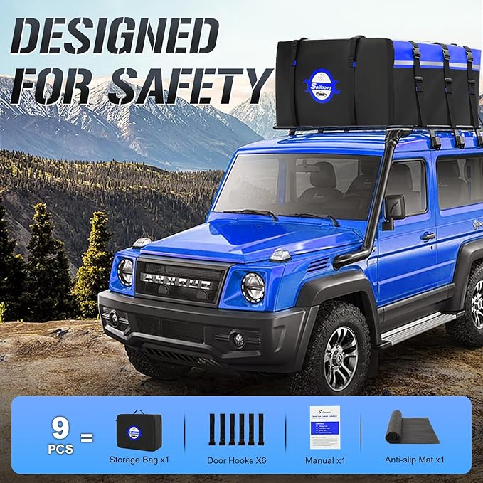 Sailnovo Rooftop Cargo Carrier PVC 20 Cubic Waterproof Rooftop Car Storage Bag with Anti-Slip Mat, 6 Door Hooks Soft-Shell Car Top Carrier for Vehicle