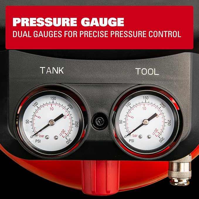 Air Compressor, 6 Gallon Pancake Air compressor, Max 150 PSI, 2.6 CFM @90 Psi, Oil Free Pancake Compressor for Home and Jobsite, Red Model: 0210673