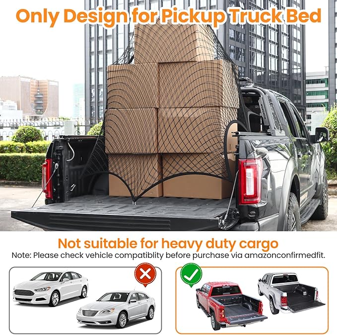 Truck Bed Net, Highly Elastic Cargo Net for Pickup Truck Bed, Stretchable Mesh Organizer for Pickup Trunk Bed, Suitable for Daily Light Loads of Trucks, 4'x4’ Stretches to 7‘x 7’