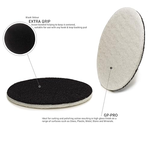 Glass Polish 5 inch (130mm) Pack of 5 Felt Polishing Pads for Polishing Glass, Plastic, Metal, and Marble - GP11008