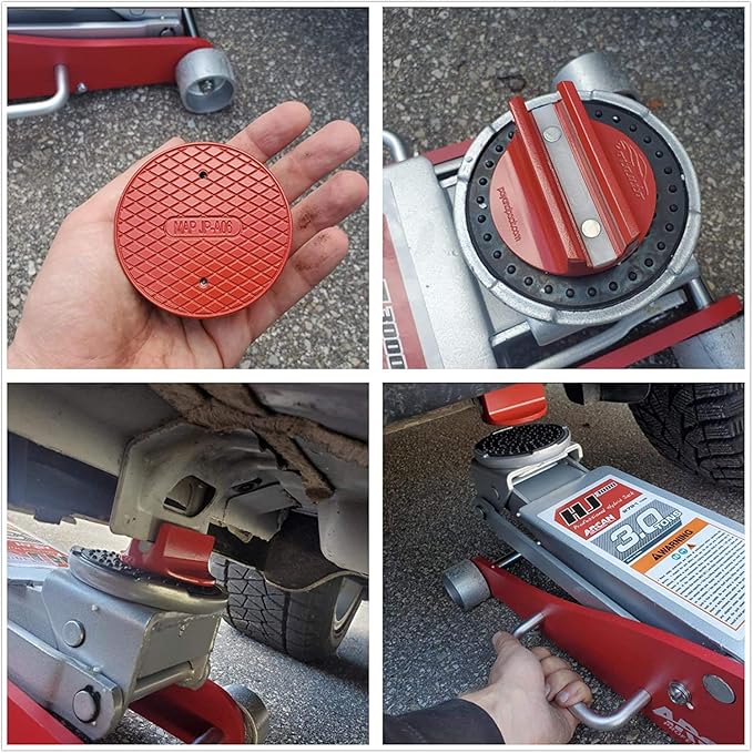 Potauto Universal Aluminum Grooved Magnetic Jack Pad Jacking Puck Pinch Weld (Slot Width 0.39 Inch) Frame Rail Adapter for Vehicles (Qty 1, Red)