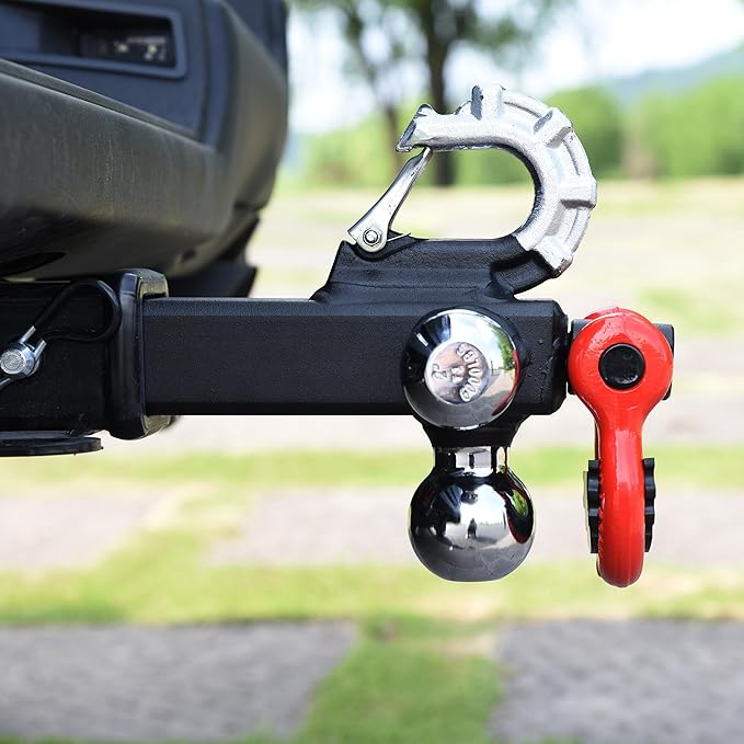 Trailer Hitch Tri-Ball Hitch with Rotatoble Tow Shackle and Tow Hook, fits for 2-inch Receiver, Chrome Trailer Ball…