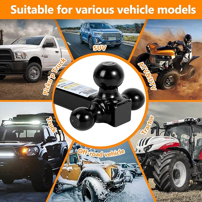 MaxxHaul 70270 Trailer Hitch Hollow Shaft Triple Ball Mount - Black