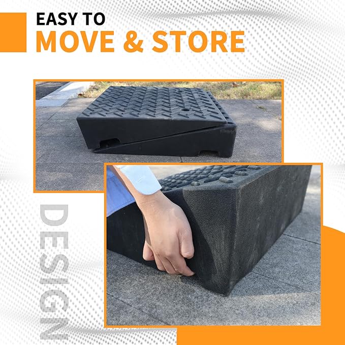 Rubber Curb Ramps for Driveway Sidewalks Shed Entry, 6.7 Inch Rise Height 2 Pack 19.68" L x 19.68" Threshold Ramp for Cars, Motorcycles, Lawn Mowers, 7000lbs Load Capacity
