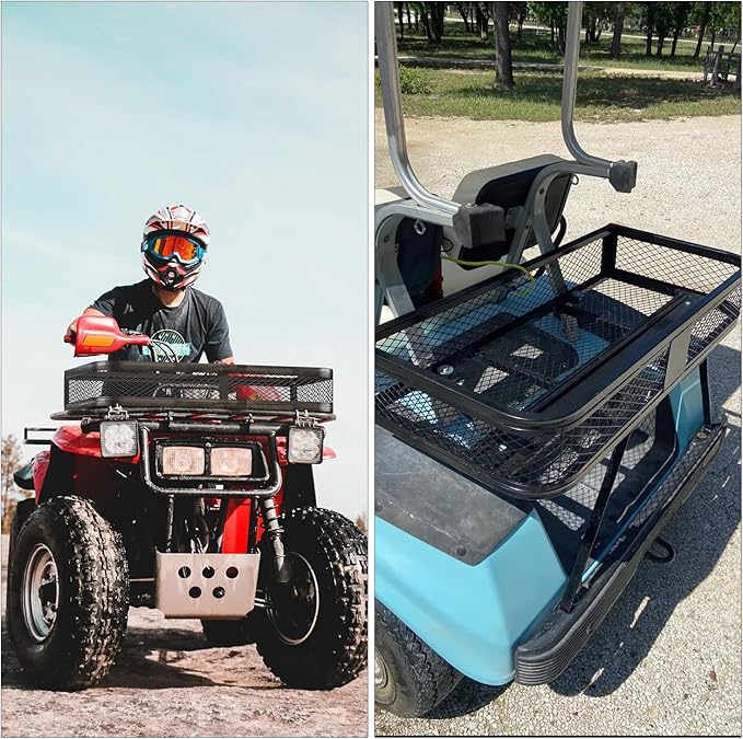 Nilight ATV Front Cargo Basket, 17" W x 36" L x 6.3" H Racks and Baskets with Steel Mesh Frame, Heavy Duty ATV Storage Cargo Box Attachments for Luggage Carrier