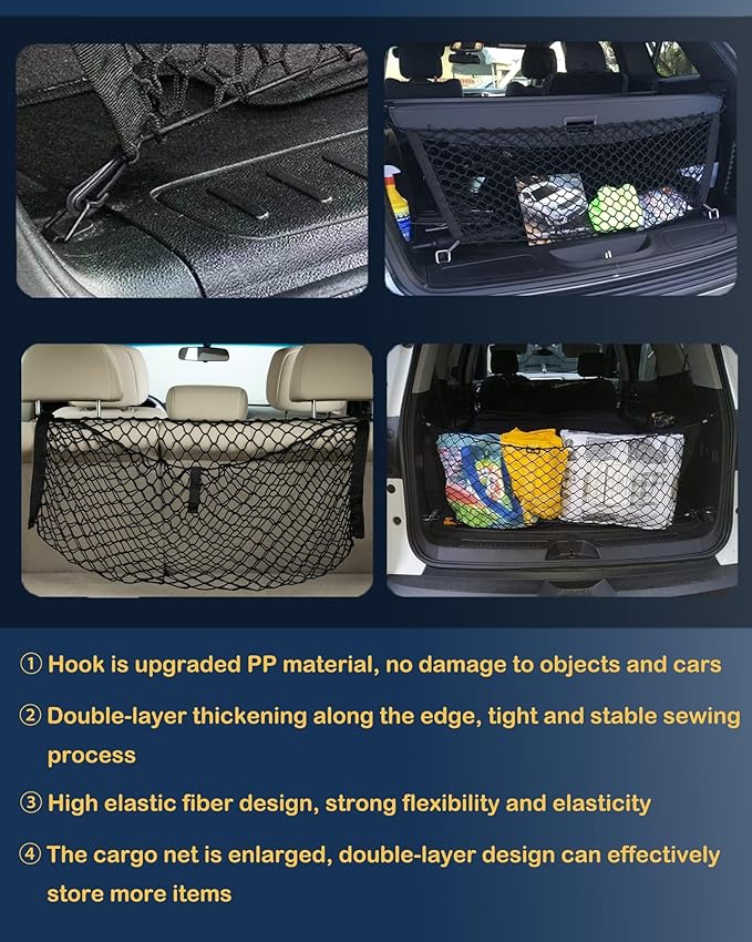 Envelope Style Trunk Cargo Net for Mazda CX9 CX-9 New 2026 2025 2024 2023 2022 2021 2020 2019 2018 2017 2016 2015 2014 2013 2012 2011 2010-2007 Car Rear Nylon Mesh Tailgate Netting