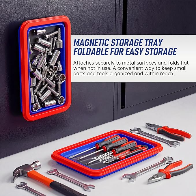 3PCS Magnetic Parts Tray Set, Collapsible Silicone Tool Trays in 3 Sizes for Organizing Screws Nuts Bolts Washers and Small Metal Parts
