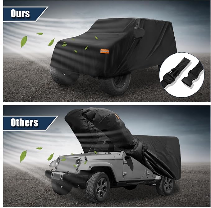X AUTOHAUX SUV Car Cover Fit for Jeep Wrangler JK JL 2 Door 2007-2021 Outdoor Waterproof Sun Rain Dust Wind Snow Protection 210D Oxford Black