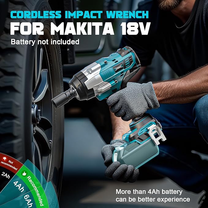 DIYtoolifz Cordless Impact Wrench 1/2" Compatible with Makita 18V Battery, 1700 Ft-lbs High Torque Impact Driver, Electric Impact Gun with 4 Speed Modes & LED Light for Car, Truck, Mower(Bare Tool)