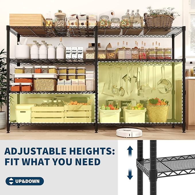 Garvee 70.8" W Storage Shelves Metal Shelving Unit, 4-Tier Heavy Duty Wire Shelving Extra Wid L-Shaped Storage Rack for Apartment Pantry Kitchen Corner Bedroom