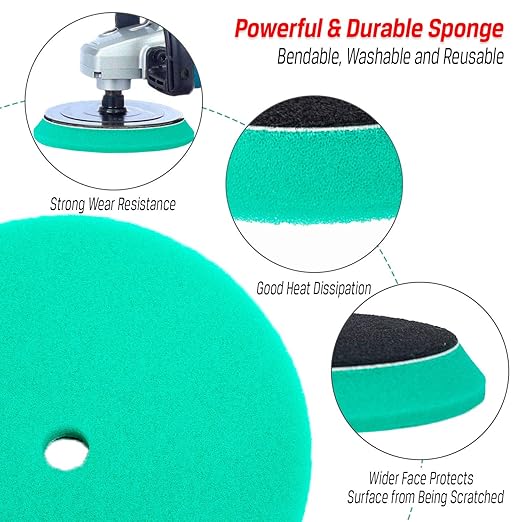 3pcs 7 inch Polishing Pads for Orbital Sander, 7'' Orbital Buffing Pads Hook and Loop Foam Buffer Pad Set for Cutting, Compounding, Polishing and Waxing, almohadillas de pulido para lijadora Orbital