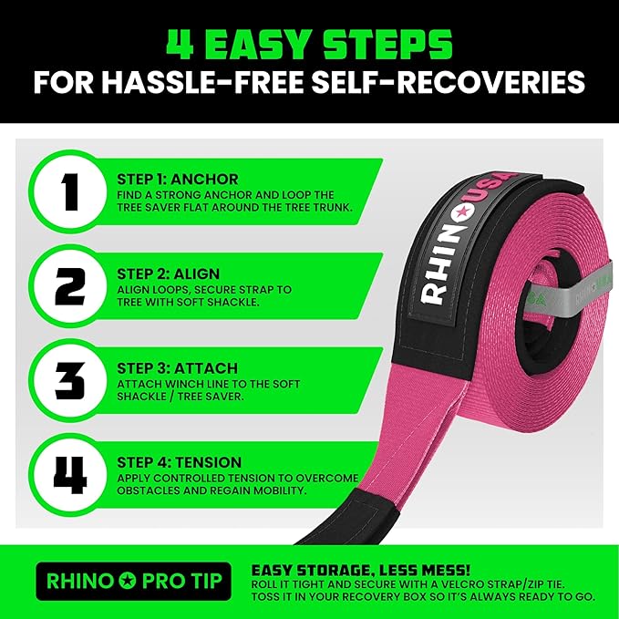 Rhino USA Tree Saver Tow Strap (3" x 8') - 31,518lb Break Strength - Emergency Recovery Strap Winch Extension for Truck, UTV, ATV & More - Heavy Duty Straps Compatible with Jeep, Ford, Toyota