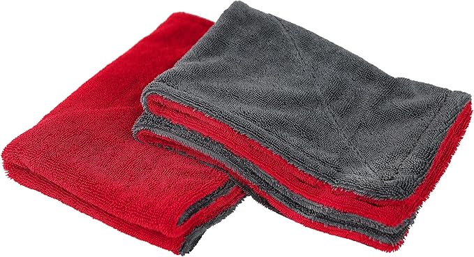 LIVOS 2 Pack Car Drying Towel, Premium Microfiber Towels for Cars, 1000GSM, Edgeless Twisted Loop Design, No Streaks, Scratches, or Water Spot, Absorbent Wash Towel, 18" x 24" (Red&Grey)