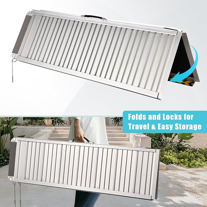 3FT Wheelchair Ramp, Non-Slip Portable Aluminum Ramp for Disabled Single-Fold 800lbs Weight Capacity for Steps Stairs and Thresholds