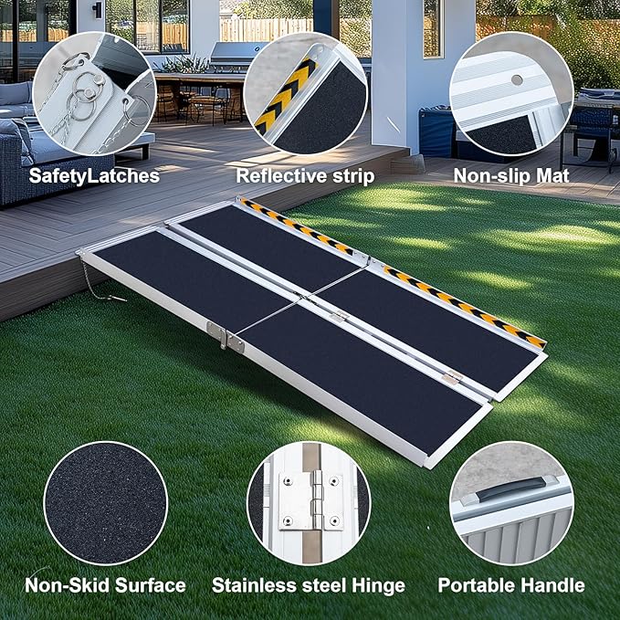 Portable Wheelchair ramp 5FT,No-Slip Aluminum Folding Handicap Ramp 800lbs Weight capacaity,Wheel Chair ramp for Home Steps,Stairs,car