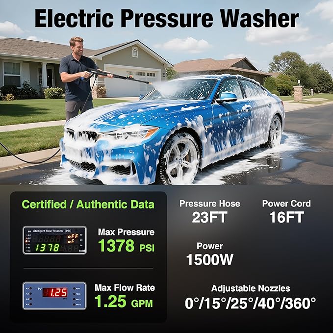 Pressure Washer, 2026 Upgraded Power Washer with No-Bend 360° Nozzle, Pressure Washer Foam Cannon & 4-Nozzle Set, Portable Pressure Washer for Cars & Undercarriage Cleaning Vehicles