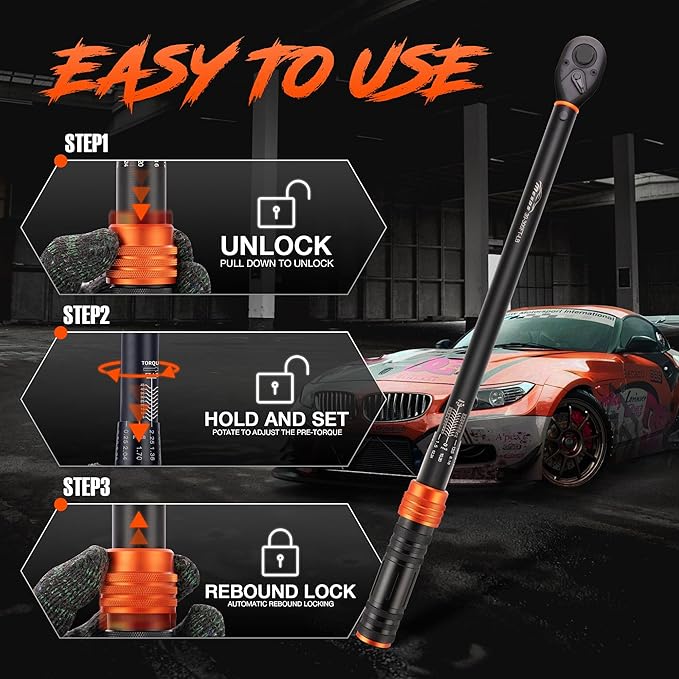 1/2-Inch Drive Click Torque Wrench 30-300 Ft.Lb/40.7-406.8 Nm, Dual-Direction 72 Tooth Adjustable，Dual Range Scale, ±3% High Precision Torque use Product Assembly and Car Repair