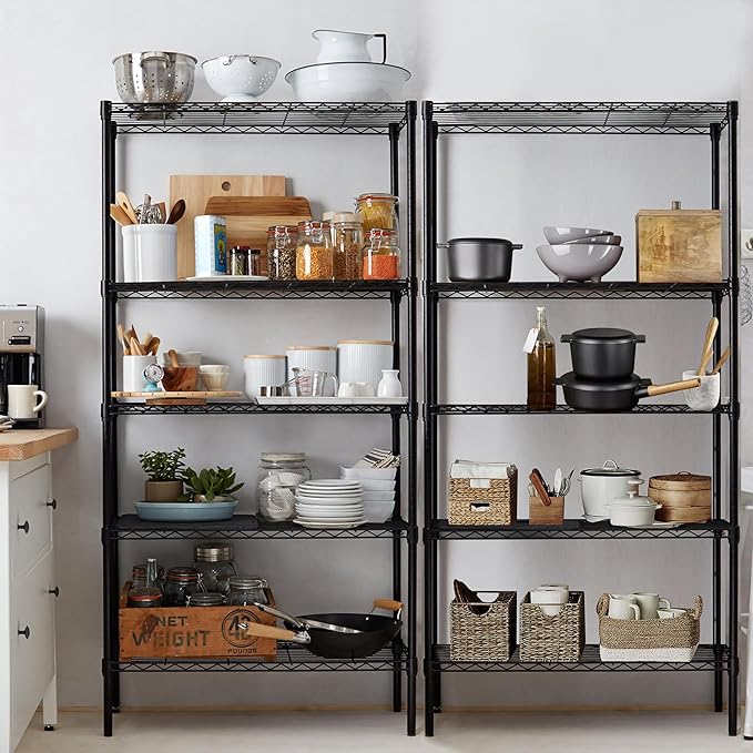 Simple Deluxe 5-Tier Storage Shelves, 21" W x 12" D x 54" H Adjustable Heavy Duty Wire Metal Shelving Unit, Chrome