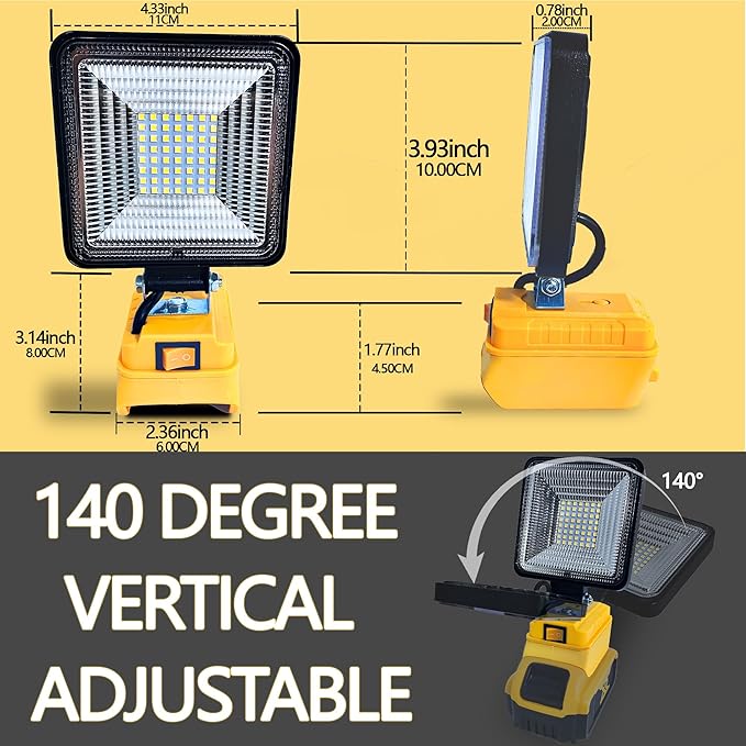 Portable Cordless LED Work Light for Dewalt 20/18v Battery, 30W 3000Lumens Flood Lights Outdoor for Dewalt 20V Battery, Underhood Work Light with Two USB Charging Port for Emergency, Workshop, Garage