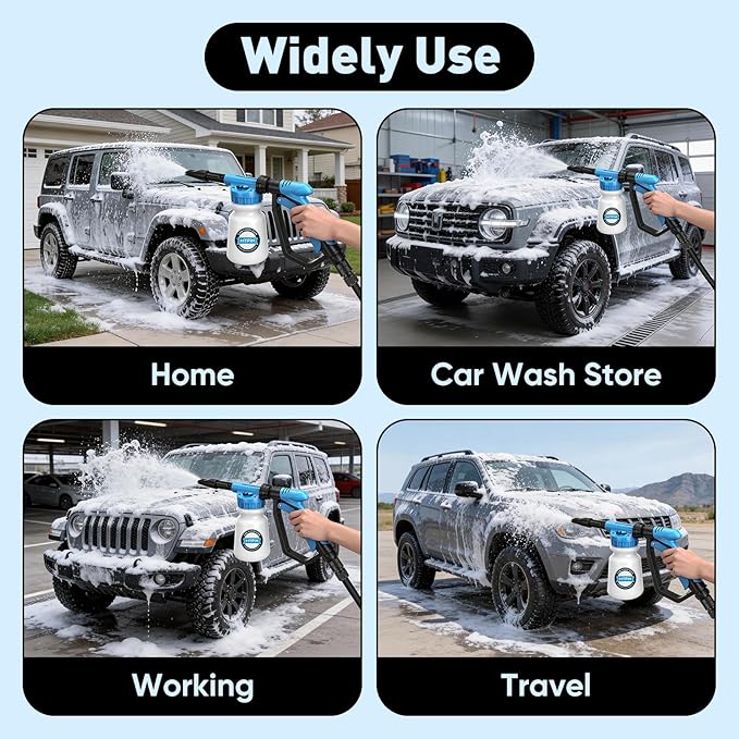 Upgraded Car Wash Foam Gun, Foam Cannon, Adjustable Hose Wash Sprayer with 2.5 to 6 Bars Foam Blaster, NEW Handle, Wash Mitten &Towel, Suitable for Car Cleaning & Garden Use with 1/2” Quick Connector