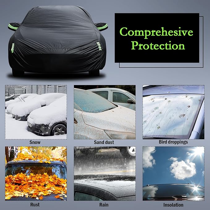 Car Cover Custom Fit for Toyota Corolla 2000-2025, Honda Civic 1991-2025, Waterproof All Weather Full Exterior Cover Rain Sun Protector Car Cover with Door Zipper