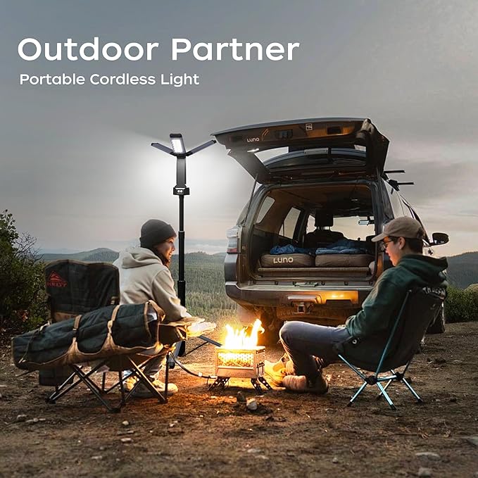 Rechargeable LED Work Light with Stand, 67" Tall Portable Cordless Work Light, 8AH Battery, 500/1500/2500 Lumen, 4000/6500K Dimmable Camping Light with Detachable Tripod Grey (Carrying Bag Included)